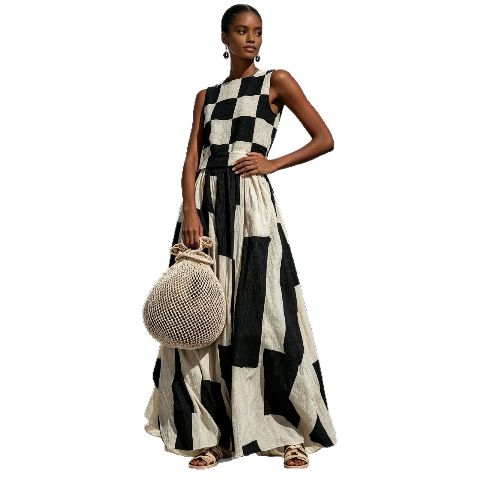 Round Neck Sleeveless Loose Midi Dress