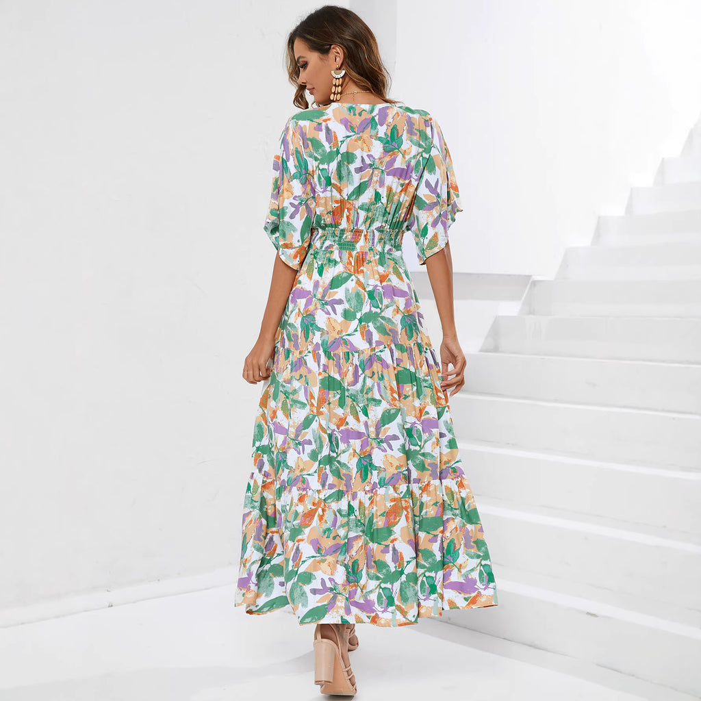 Floral Print Sleeveless Round Neck Smocked Waist Maxi Dress