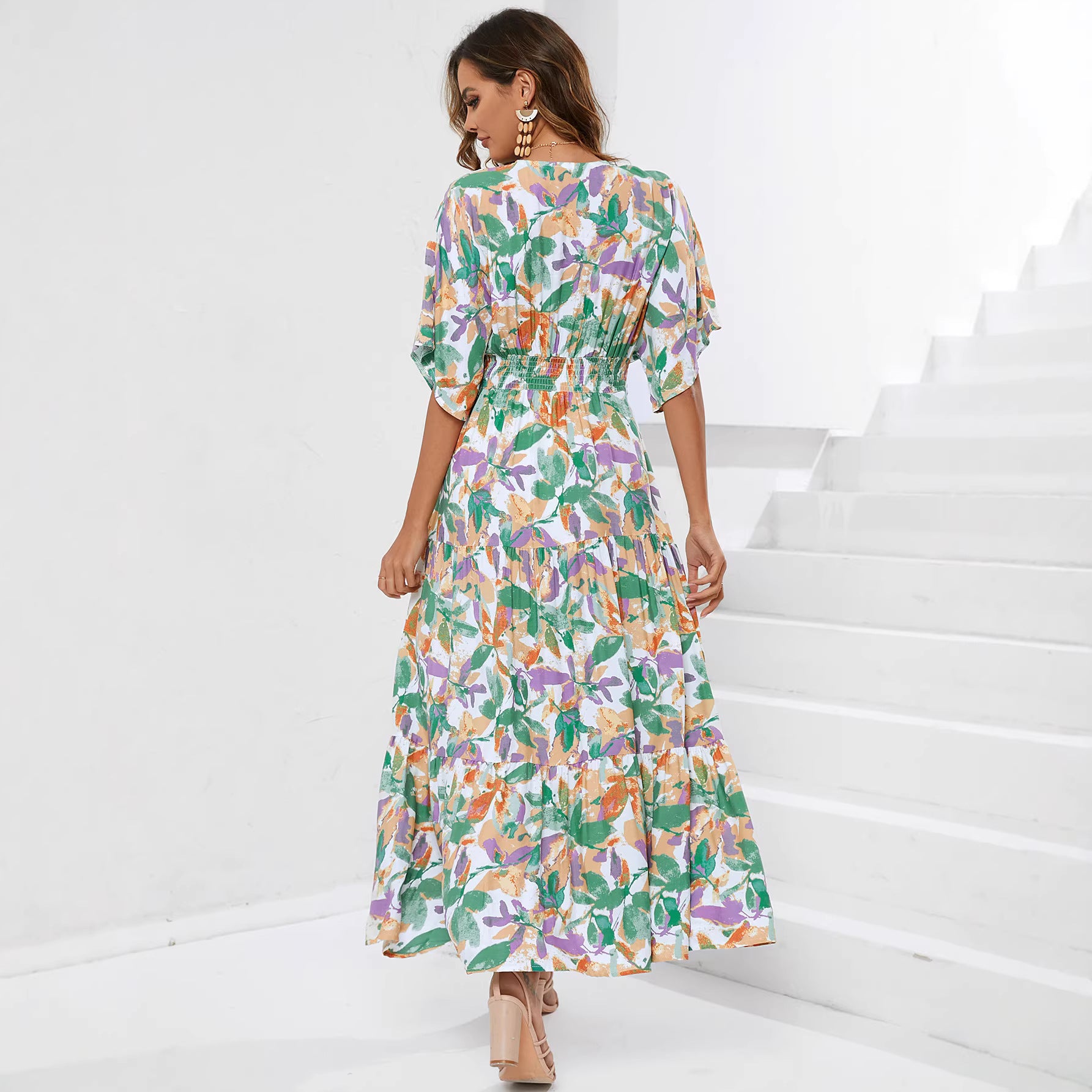 Floral Print Sleeveless Round Neck Smocked Waist Maxi Dress