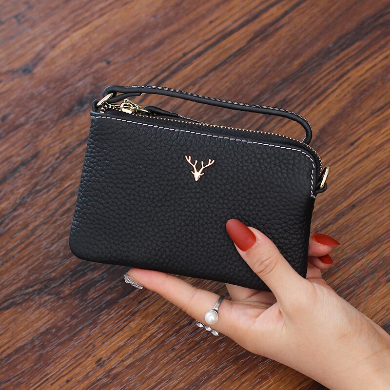 Genuine Leather Zip Wallet with Card Holder