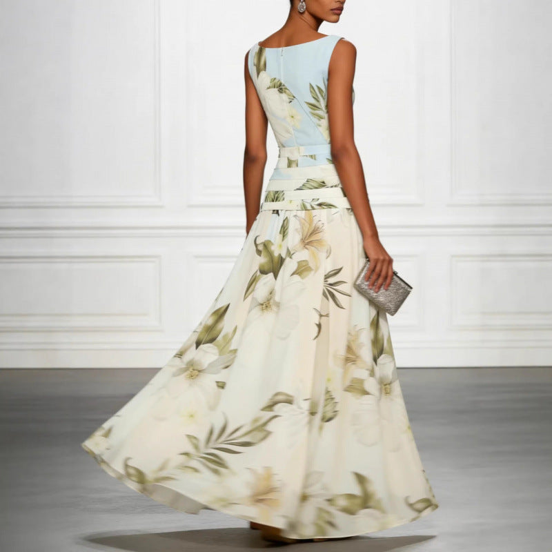 Floral High-Waist Backless Sleeveless Maxi Dress