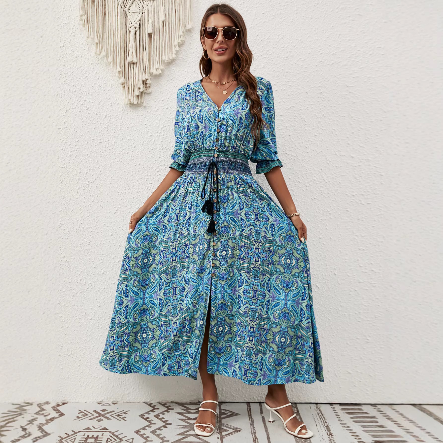 Floral Print Spaghetti Strap Backless Maxi Dress