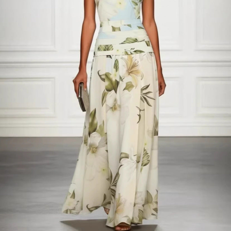Floral High-Waist Backless Sleeveless Maxi Dress