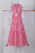 Ärmelloses Maxikleid mit Blumenmuster, V-Ausschnitt und gesmokter Taille