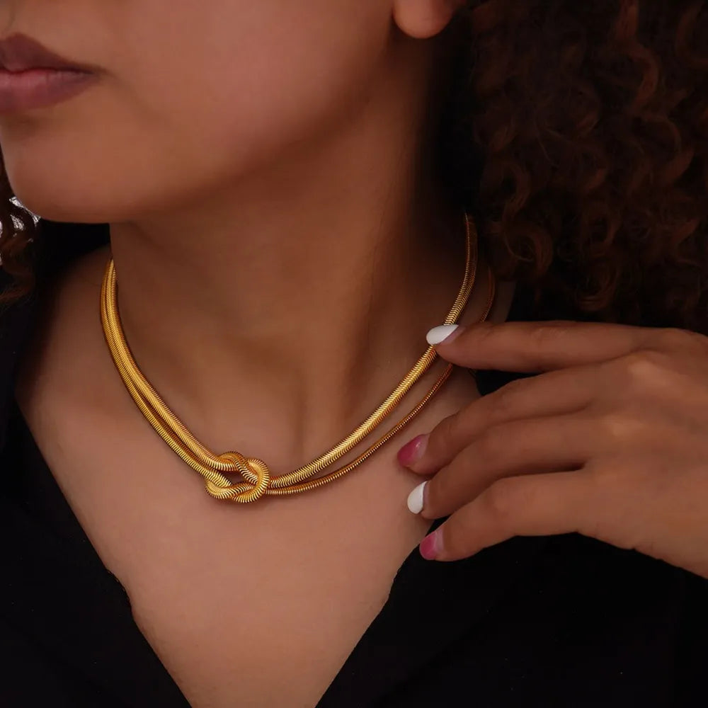 Gold Plated Knot Necklace in Titanium Steel