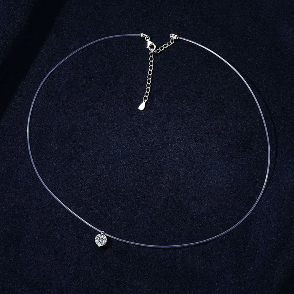 1 Carat Floating Moissanite Necklace in 925 Silver