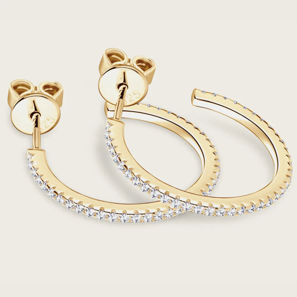 Inlaid Moissanite C-Hoop Earrings in 925 Sterling Silver