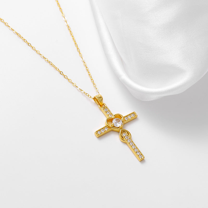 Heart & Cross Pendant Necklace in 925 Silver
