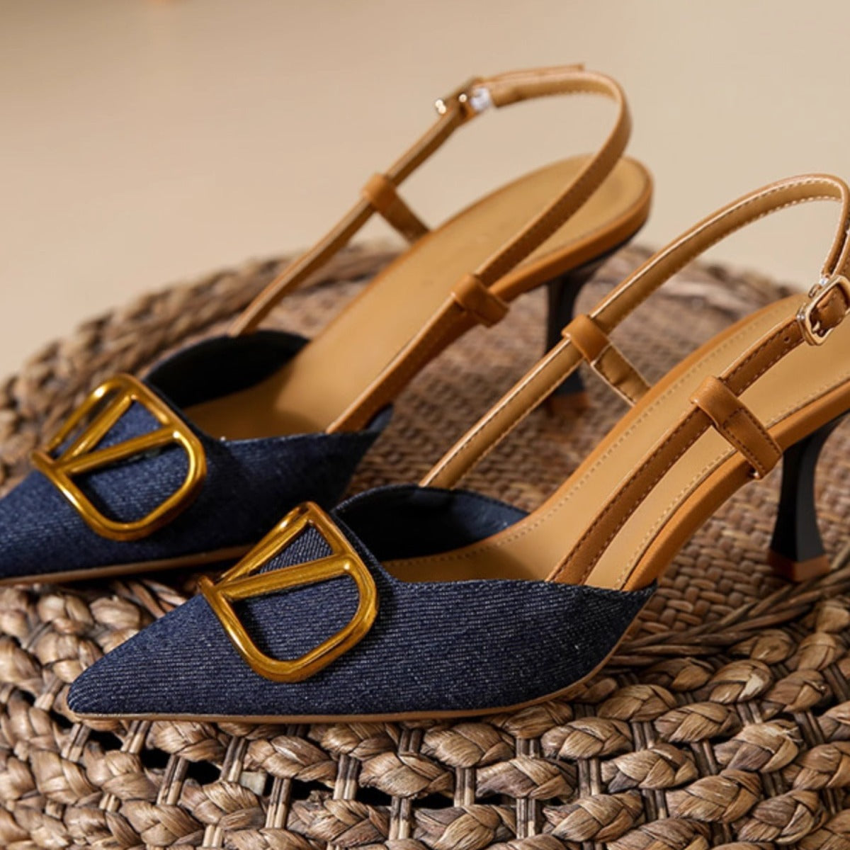 Denim Pointed Toe Stiletto Sandals