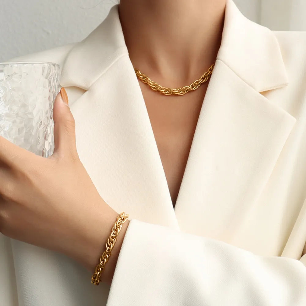 Gold Plated Chain Necklace in Titanium Steel