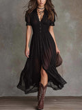 Cropped V-Neck Ruffled Hem Side Slit Bodycon Maxi Dress