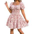 Floral Print Sleeveless Square Neck Smocked Waist Midi Dress