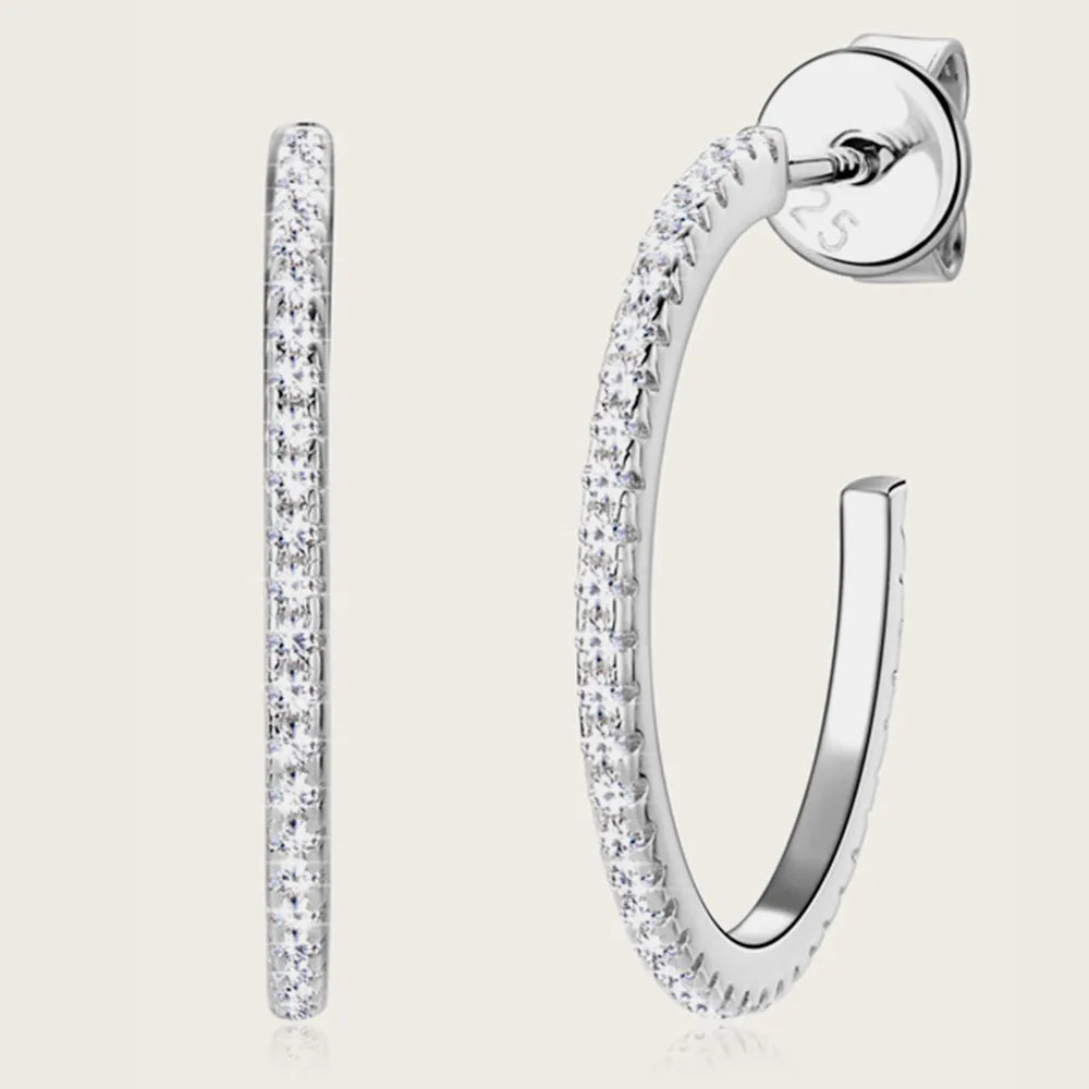 Inlaid Moissanite C-Hoop Earrings in 925 Sterling Silver