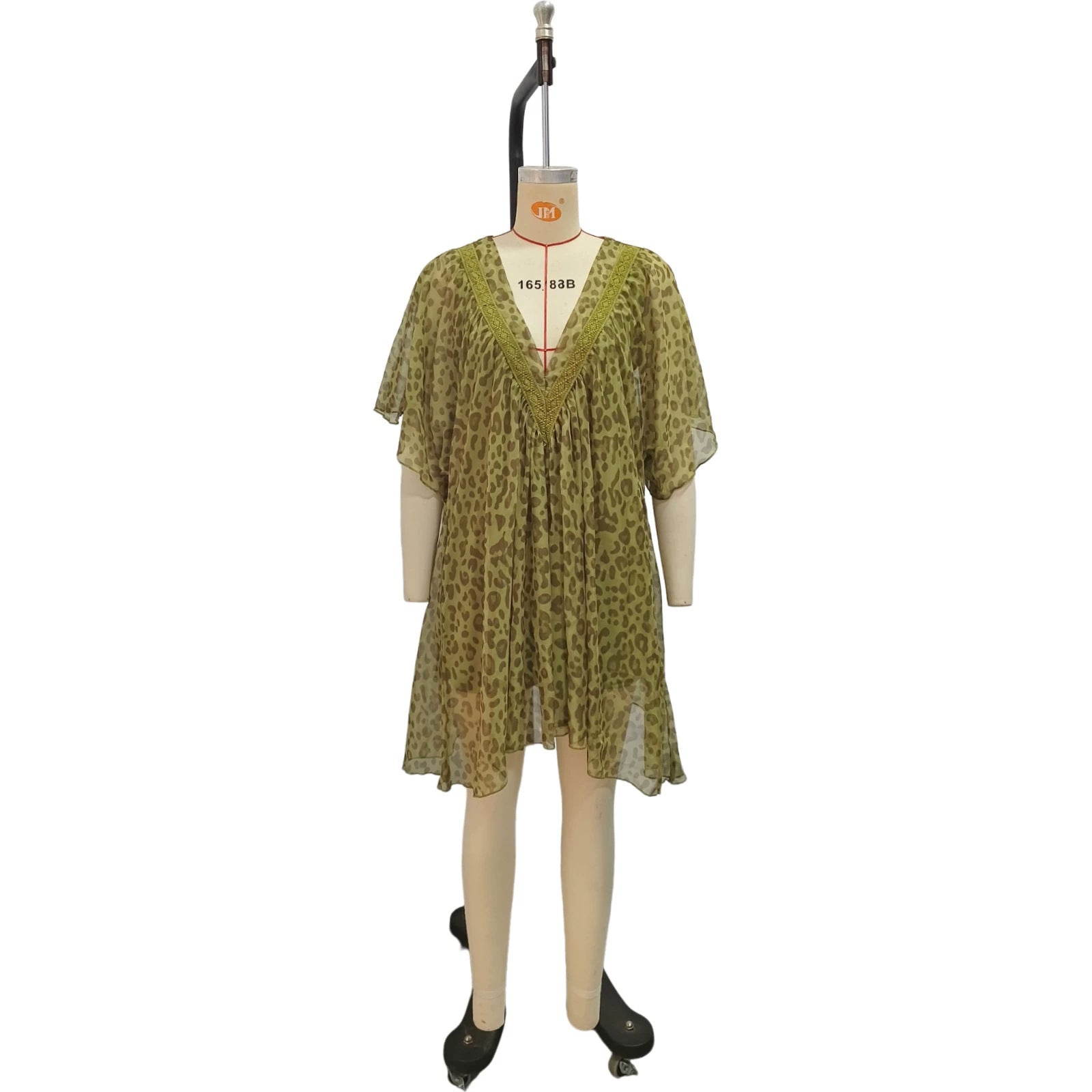 V-Neck Chiffon Leopard Print Beach Cover-Up Dress