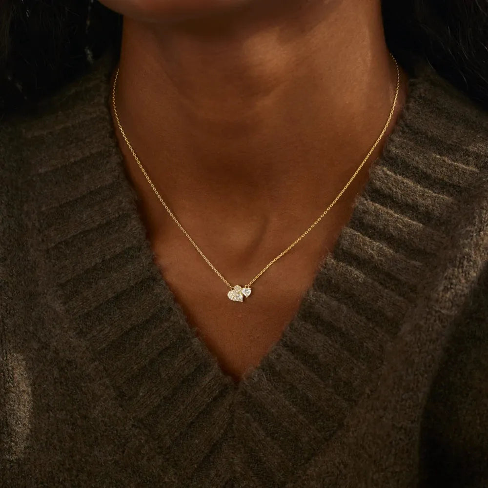 18K Gold Zircon Heart Necklace in 925 Sterling Silver