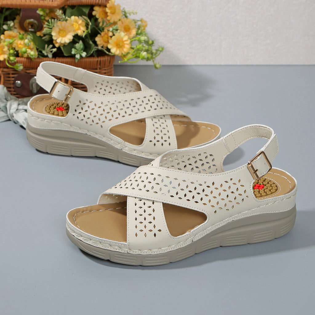 Hollow Cross Strap Wedge Beach Sandals