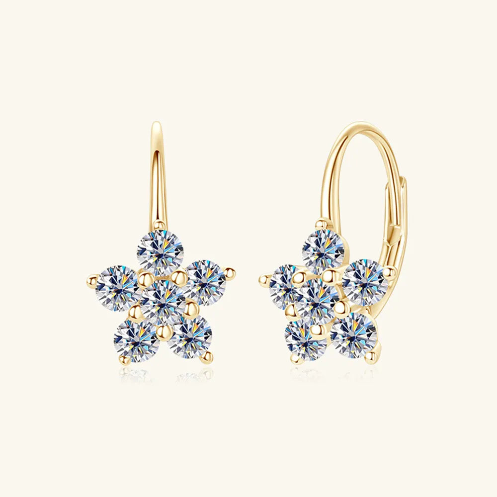 1.2ct Moissanite Flower Huggie Earrings in 925 Sterling Silver