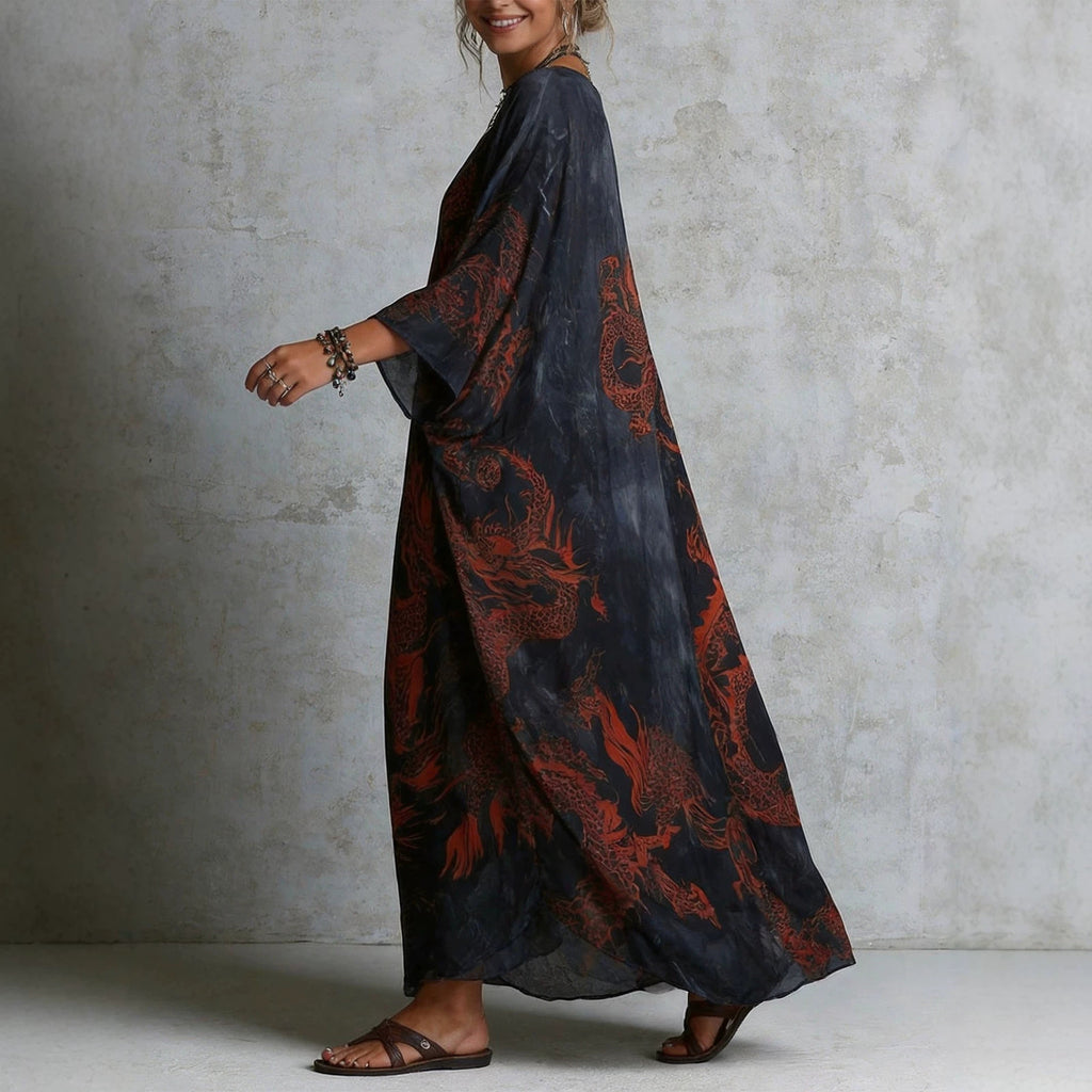 Printed Chiffon Ruffle Hem Sleeveless Maxi Dress