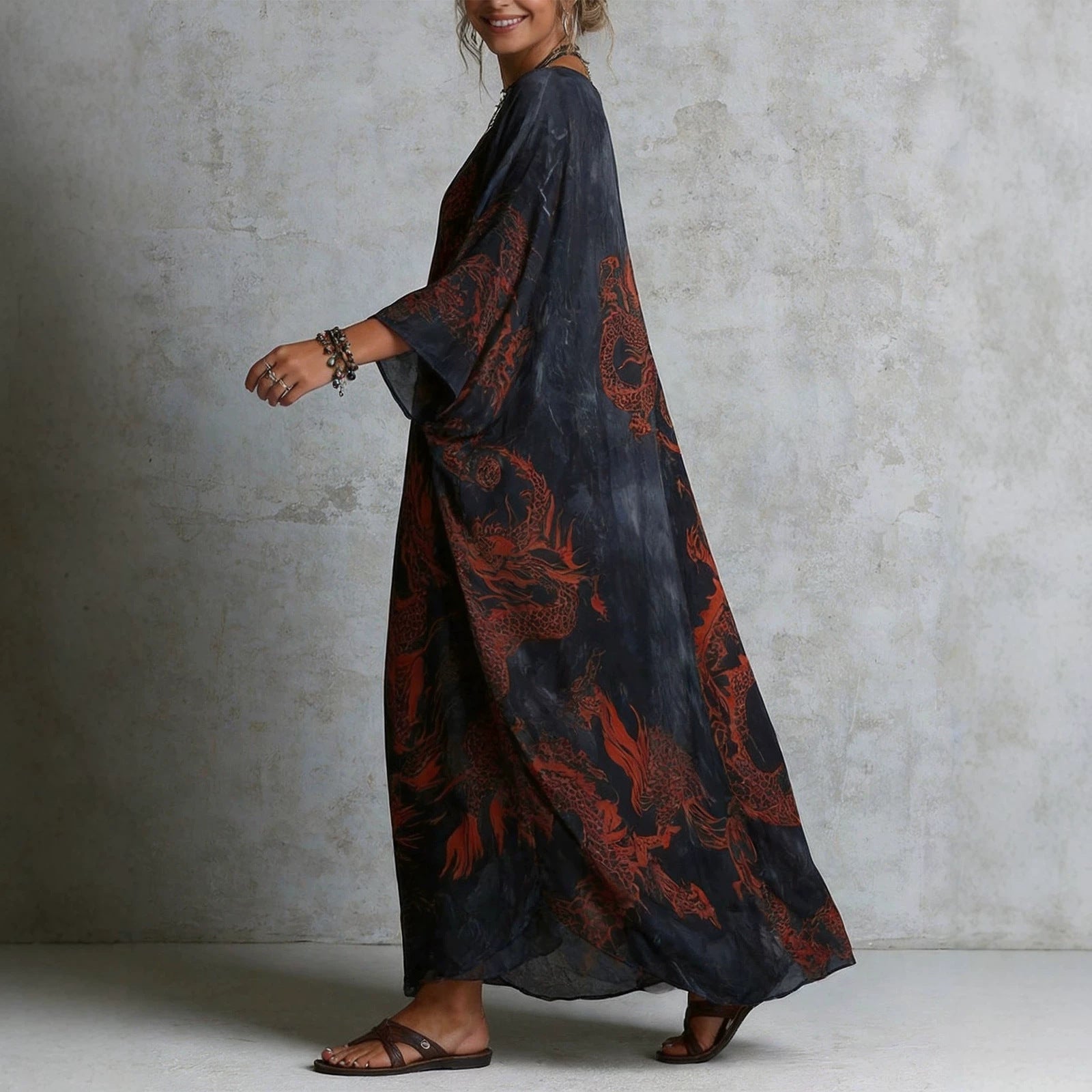 Printed Chiffon Ruffle Hem Sleeveless Maxi Dress