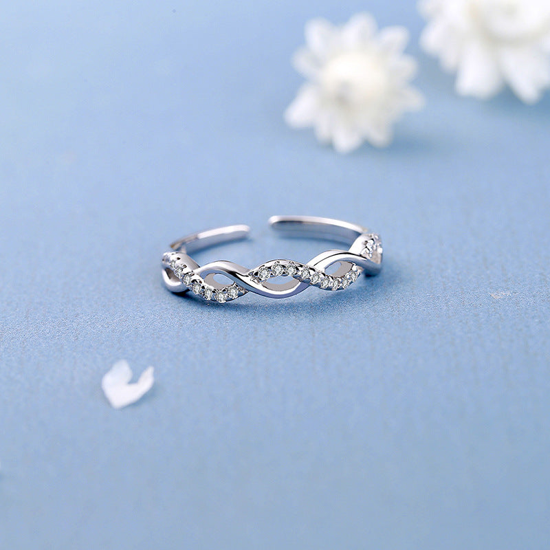 Twisted Rope Diamond Open Ring in 925 Silver