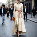 Polo Collar Long Sleeve Button-Front Maxi Dress