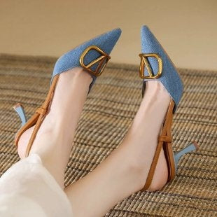 Denim Pointed Toe Stiletto Sandals