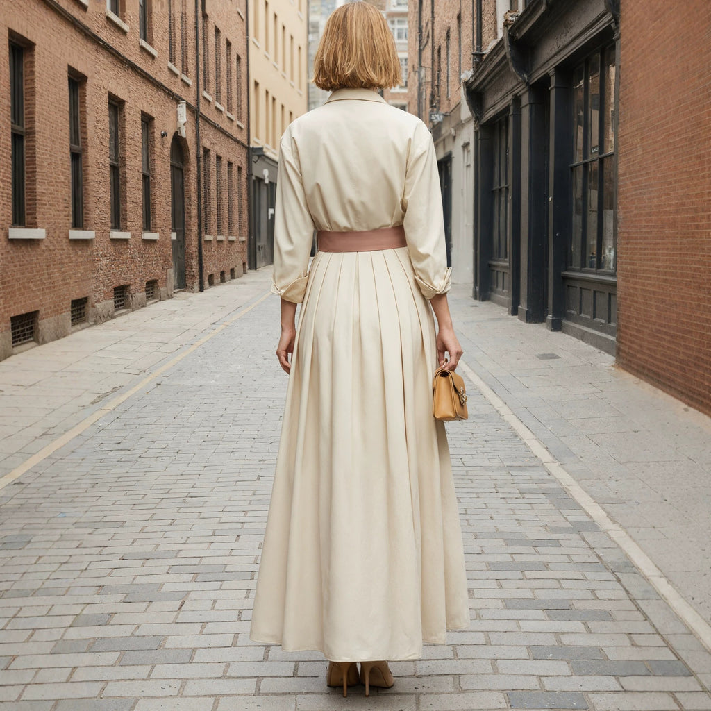 Polo Collar Long Sleeve Button-Front Maxi Dress