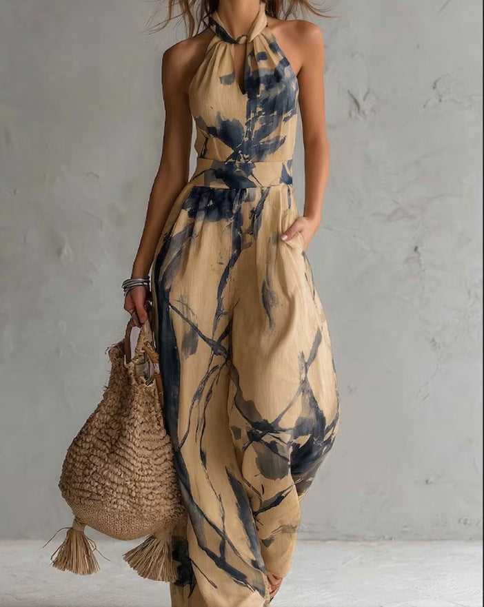 Halter Backless Tie-Dye Wide-Leg Jumpsuit