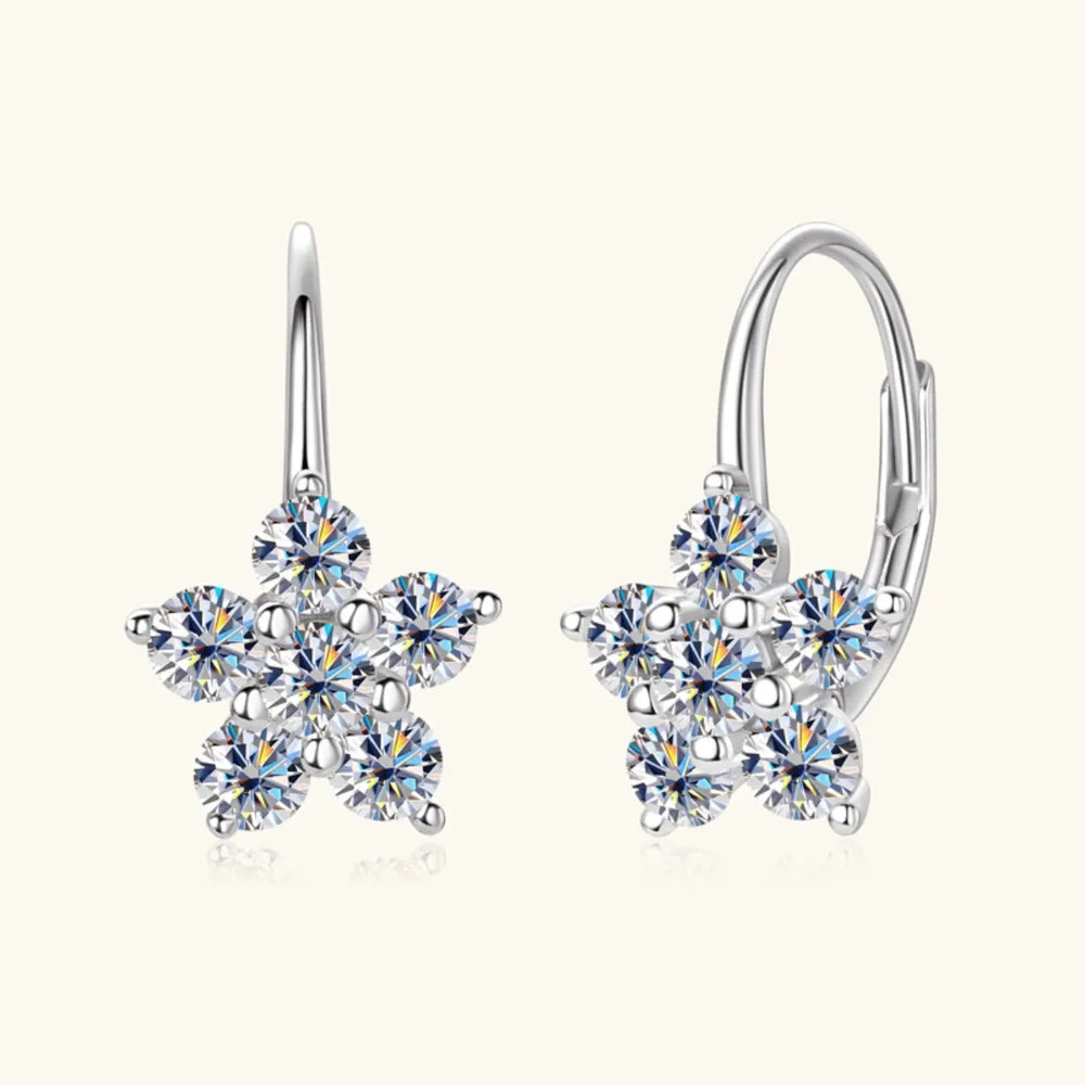 1.2ct Moissanite Flower Huggie Earrings in 925 Sterling Silver