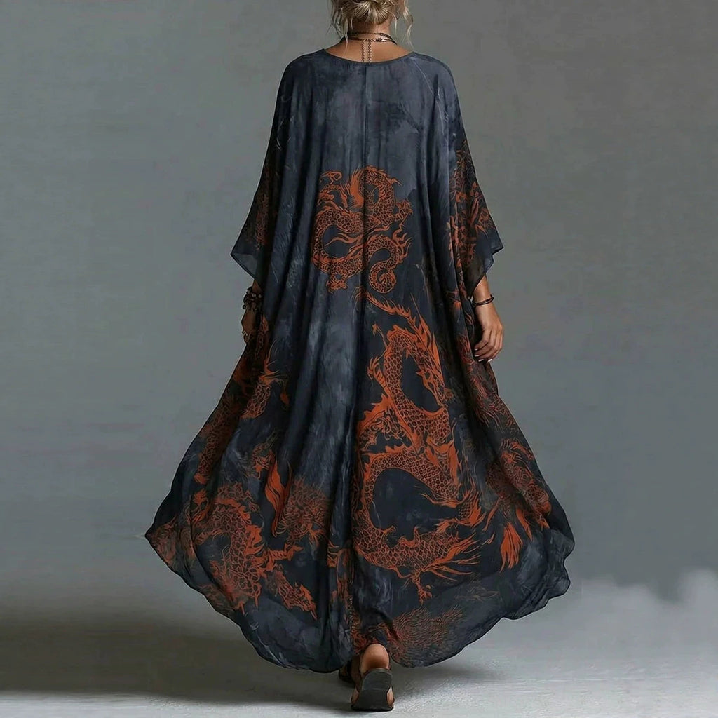 Printed Chiffon Ruffle Hem Sleeveless Maxi Dress