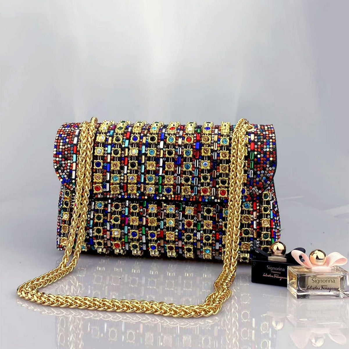 Brooch & Rhinestone Evening Clutch Bag
