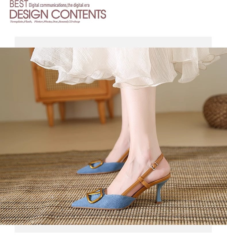 Denim Pointed Toe Stiletto Sandals