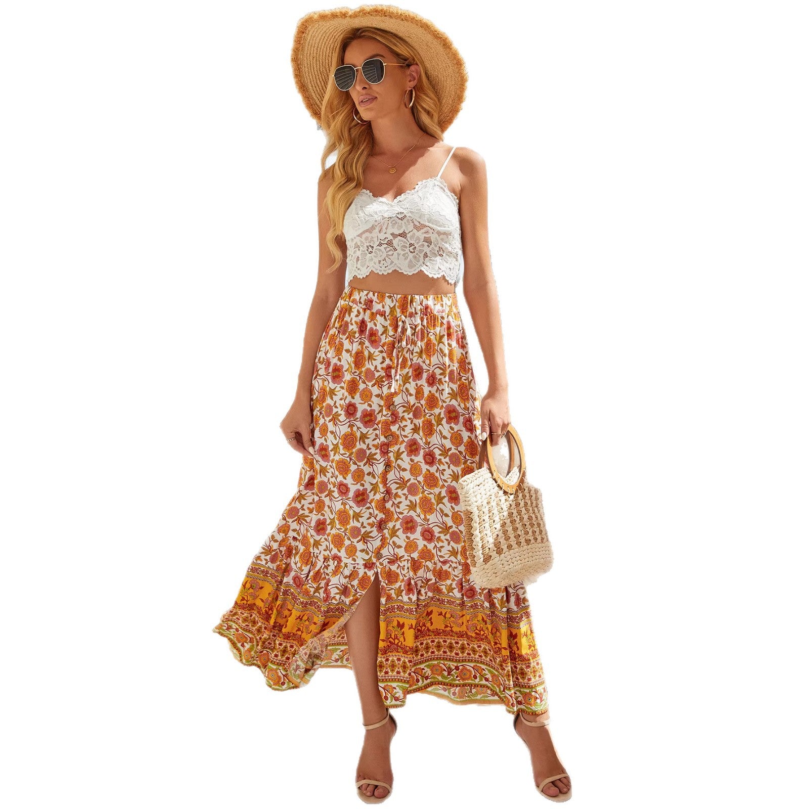 Floral Print Sleeveless Round Neck Loose Casual Maxi Dress