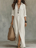 Solid Colour Notch Lapel Front Slit Casual Shirt Dress