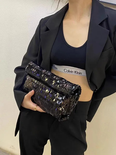 Shimmering Silver Evening Clutch Bag