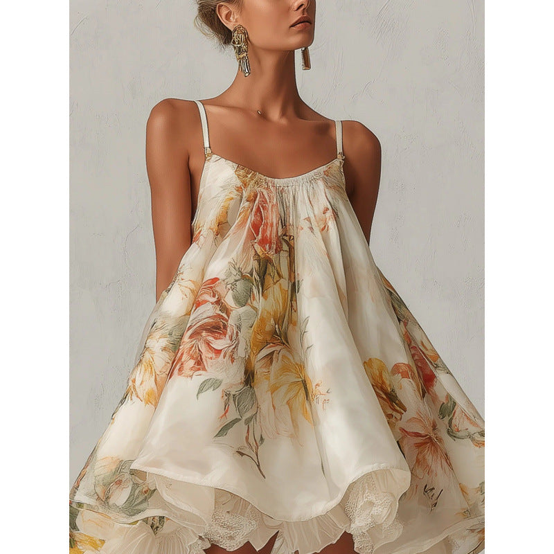 Lace Trim Irregular Hem Strap Holiday Mini Dress
