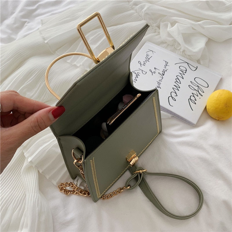 Metal Handle Crossbody Clutch Bag