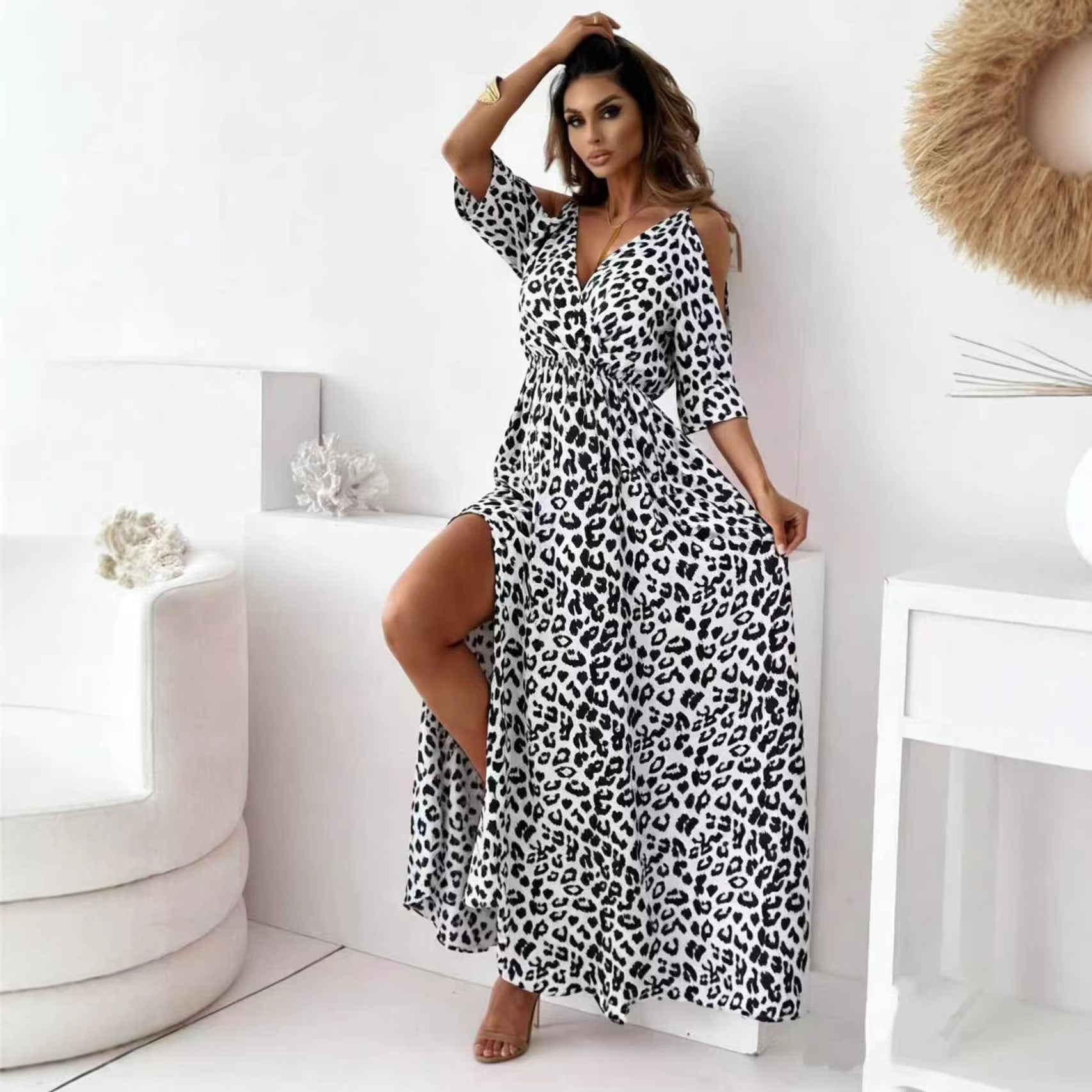 Floral Print Wrap V-Neck Ruffle Hem Midi Dress