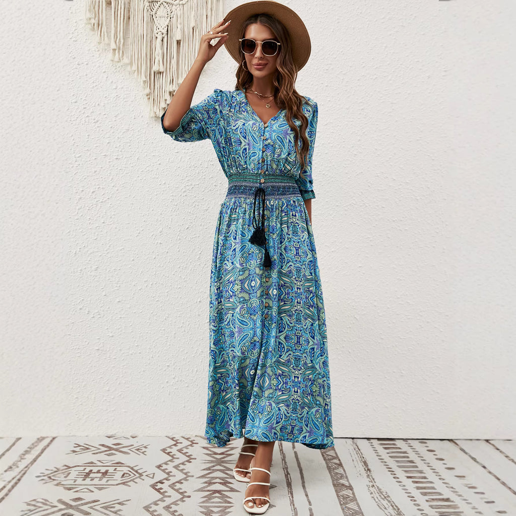 Floral Print Spaghetti Strap Backless Maxi Dress