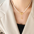 Freshwater Pearl Heart Necklace in Titanium Steel