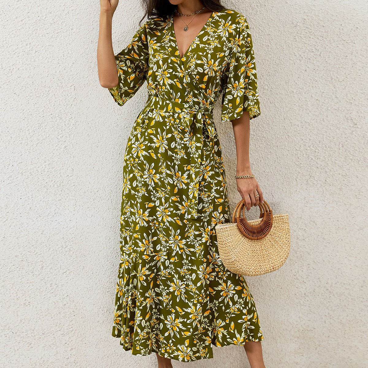 Floral Print Sleeveless Square Neck Smocked Waist Tiered Midi Dress