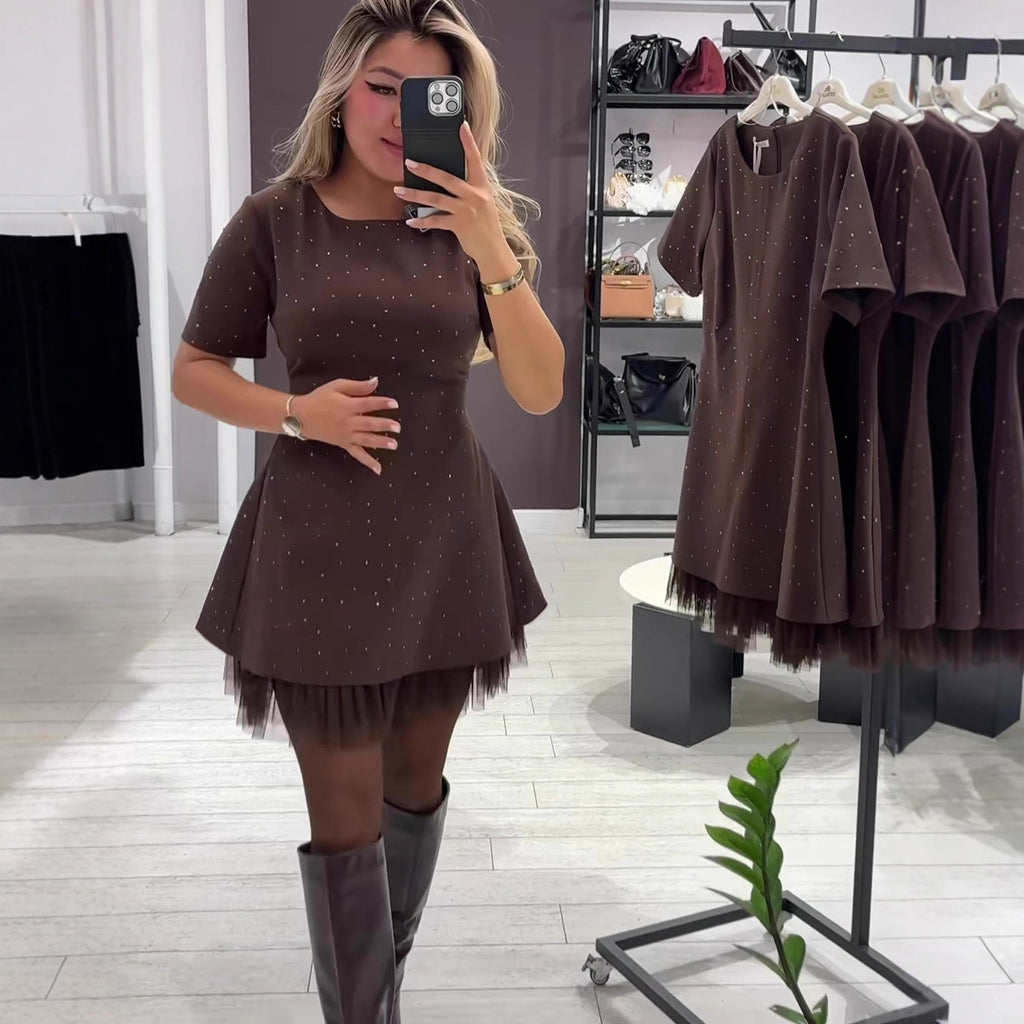 Round Neck Short Sleeve Slim Fit Midi Dress