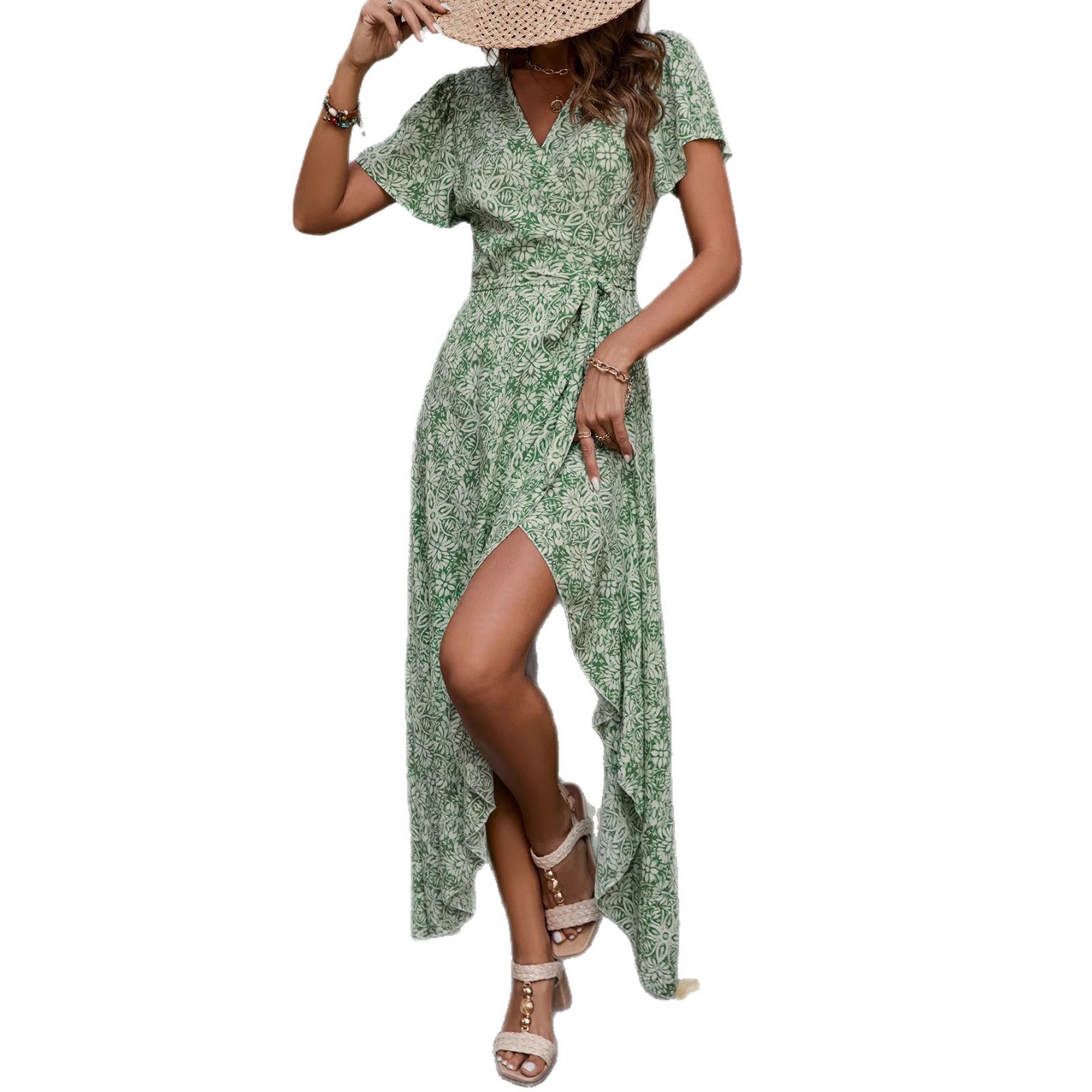 Floral Print Sleeveless V-Neck Smocked Waist Tiered Maxi Dress