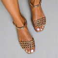 Woven Hollow-Out Straight Strap Open Toe Sandals