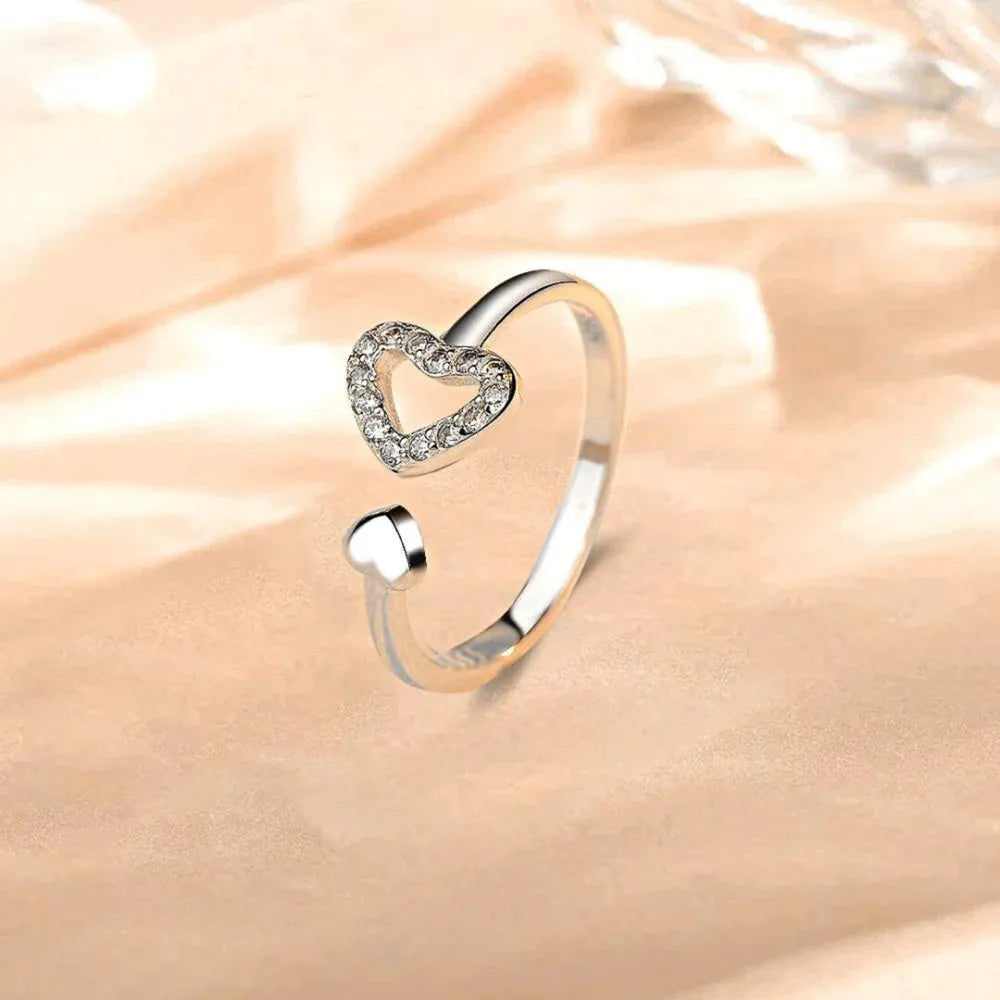 Zircon Heart Open Ring in 925 Sterling Silver
