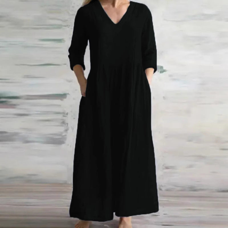 Solid Colour Sleeveless Loose Casual Midi Dress