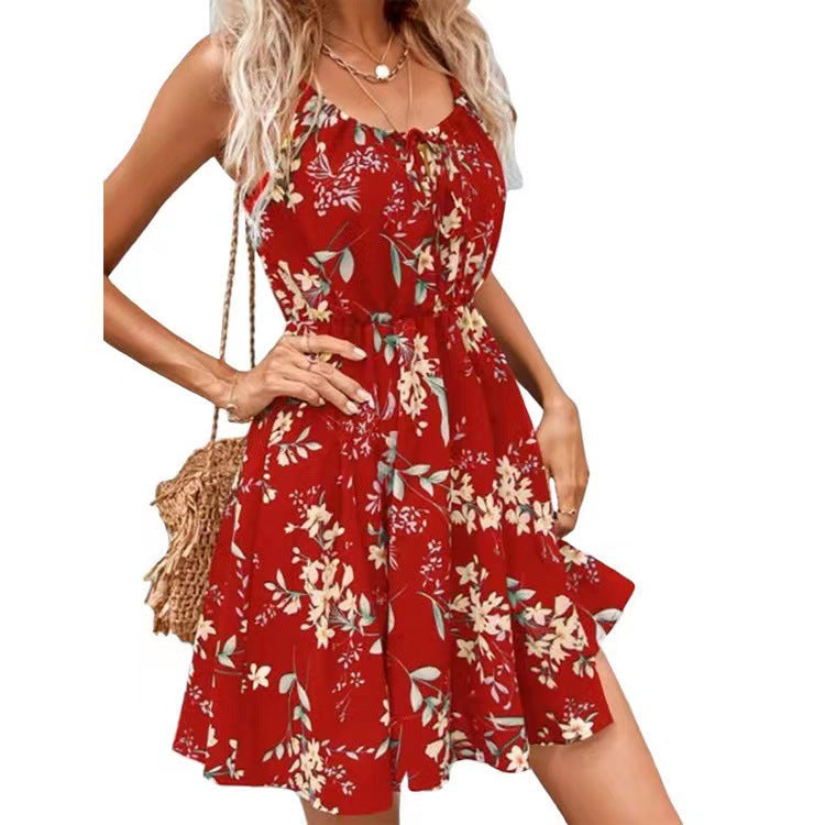 Elastic Waist Tie-Up Strap Short Princess Dress