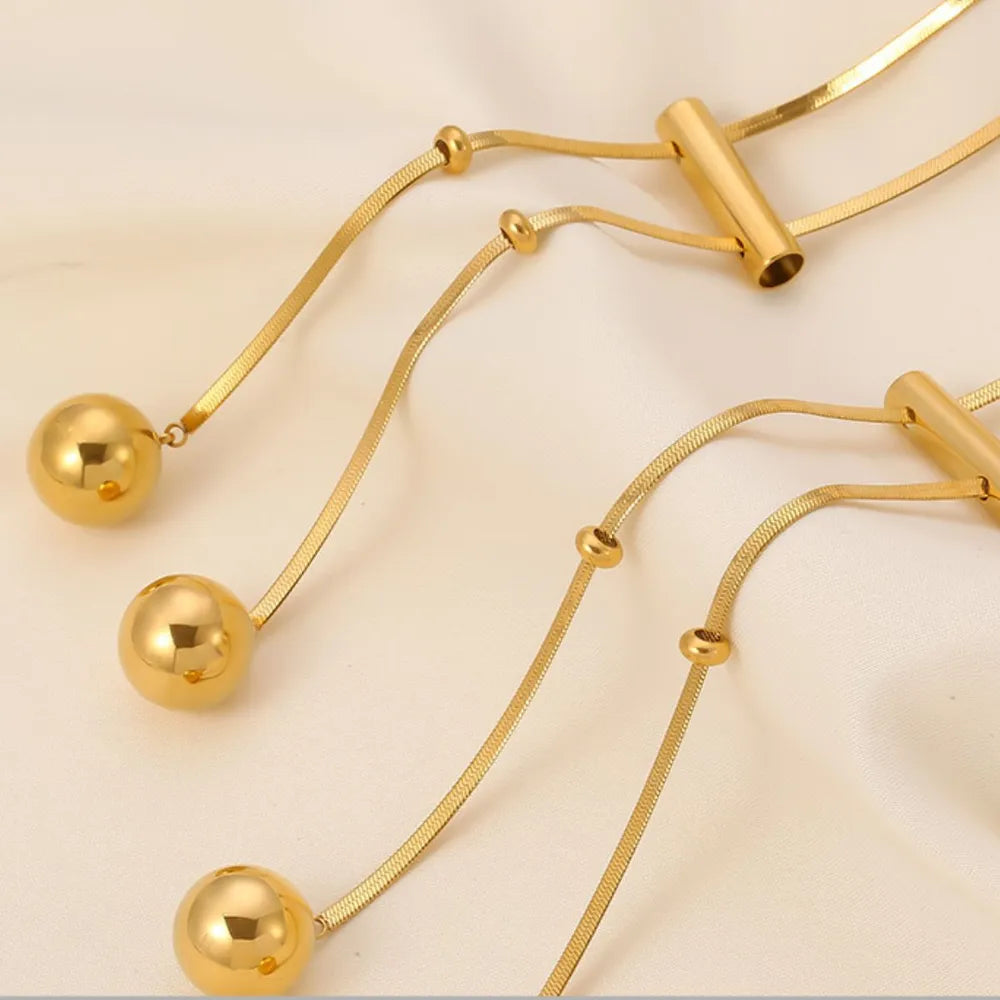 18K Gold Plated Hollow Bead Necklace in Titanium Steel