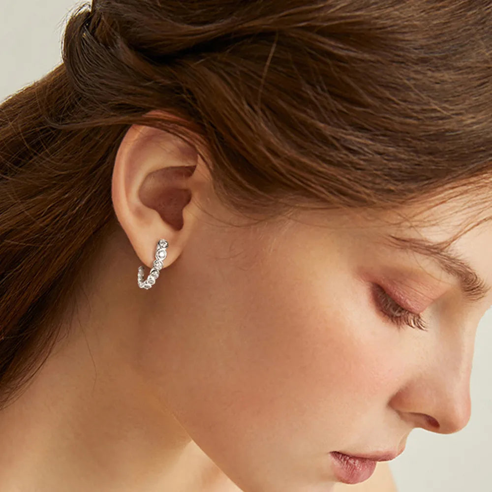Inlaid Moissanite C-Hoop Earrings — 925 Sterling Silver