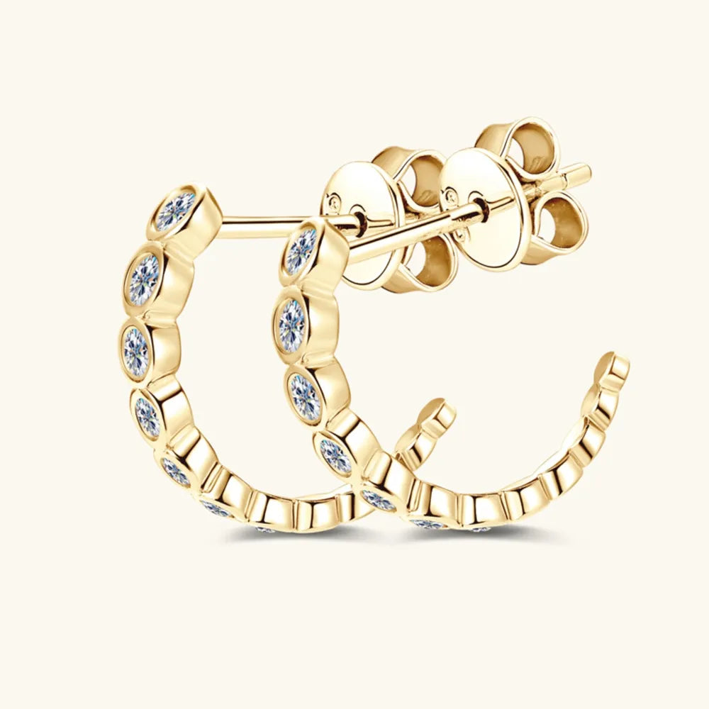 Inlaid Moissanite C-Hoop Earrings — 925 Sterling Silver